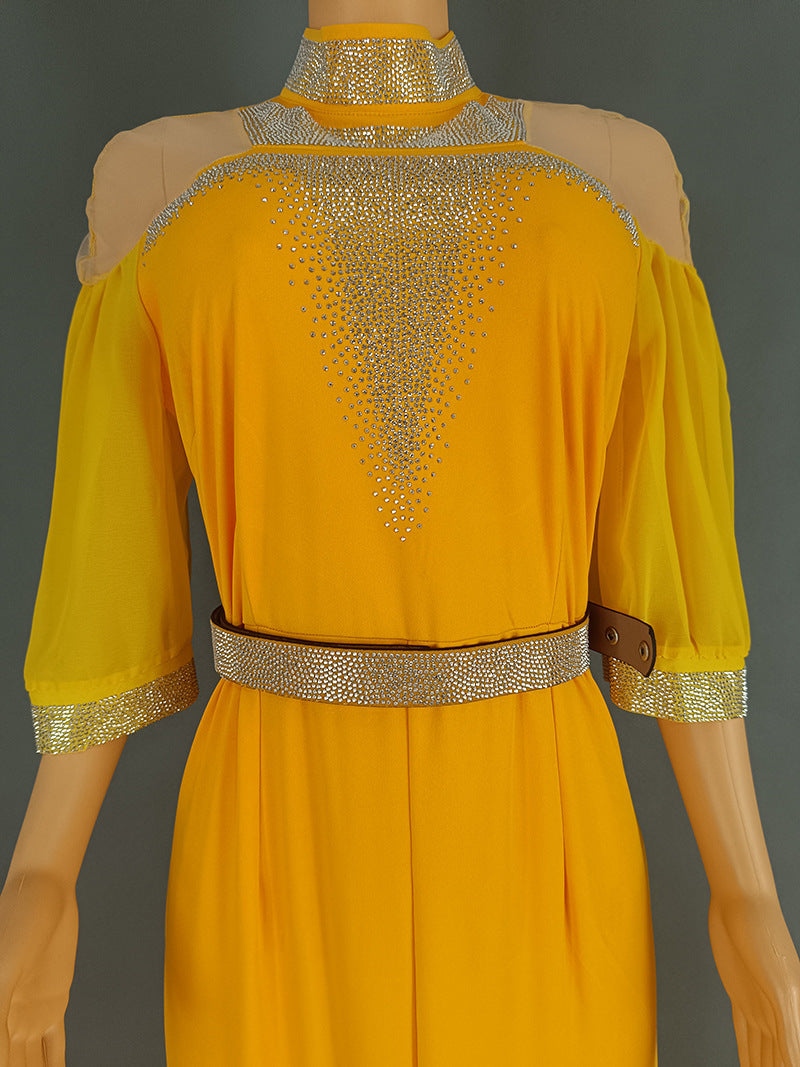 African Plus-Size Elegant Chic Beaded Patchwork Slit Bodycon Dress 18