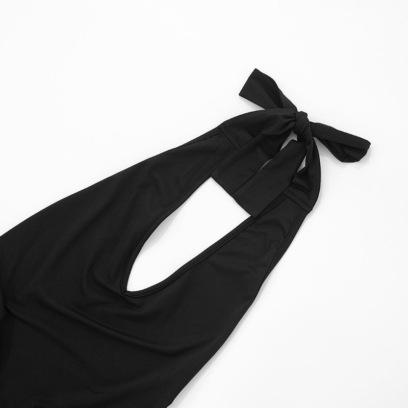 Women Spring and Summer Solid Halter Neck V Neck Backless Jumpsuit with Tie 22