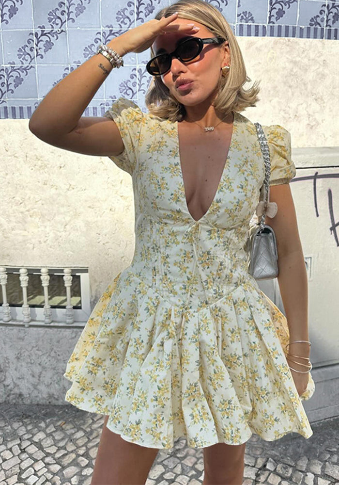 Women Summer French Floral V-Neck Dress