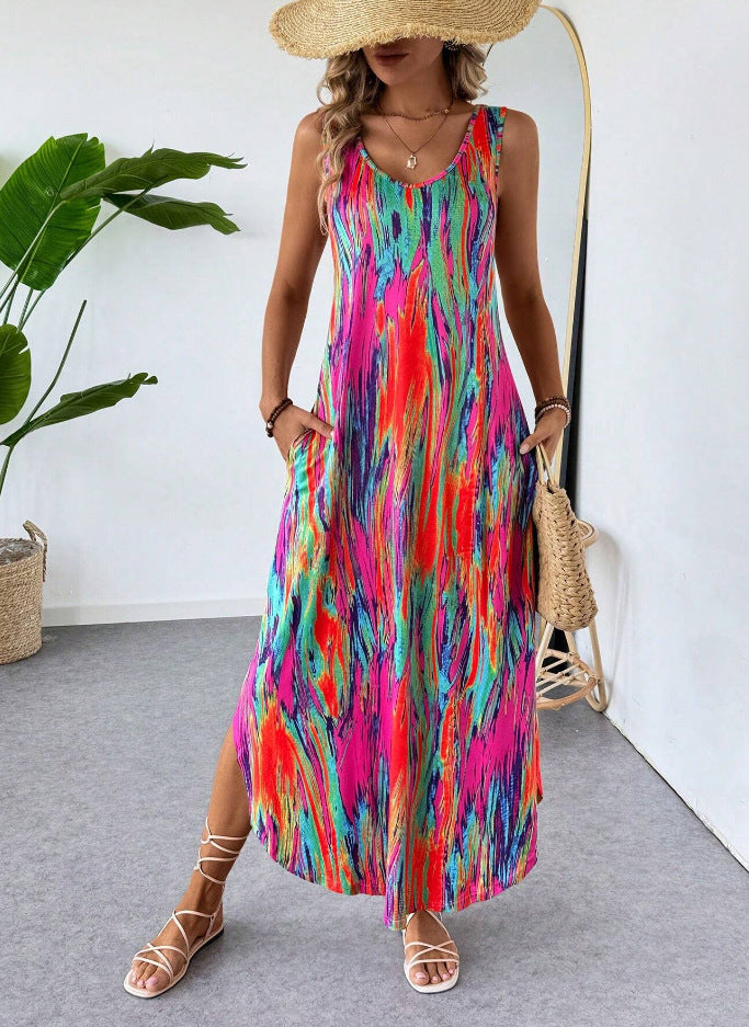 Women Summer Printed Sleeveless Split Sundress