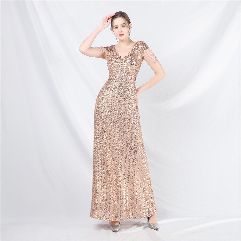 luxury beaded sequins long A-line evening dress 13