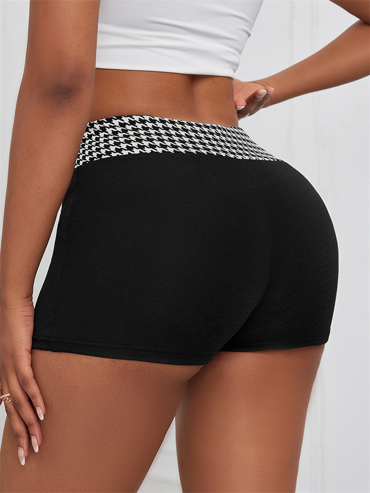 Women houndstooth stretchy knitting casual shorts