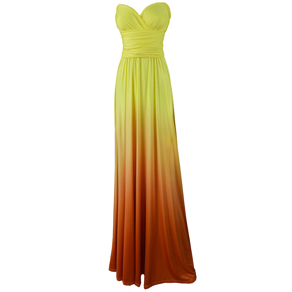 Women Sexy Gradient Crossover Backless Lace-Up Maxi Dress 17