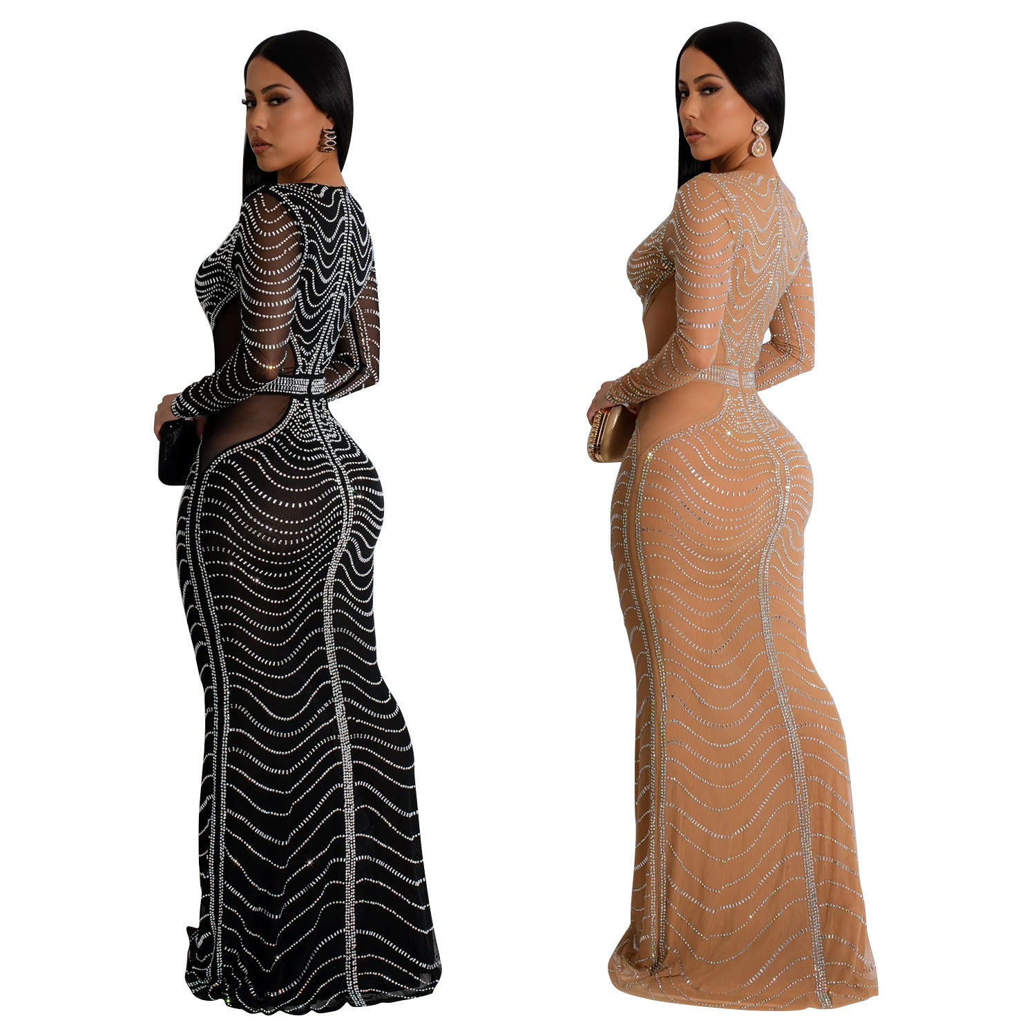Women Solid mesh Beaded dress 10
