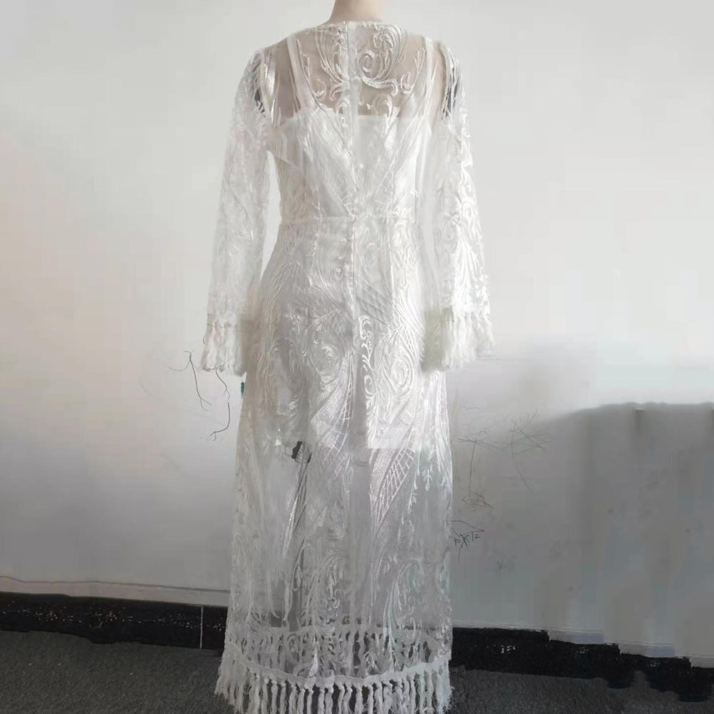 Women Tassel Lace Embroidered Dress 12
