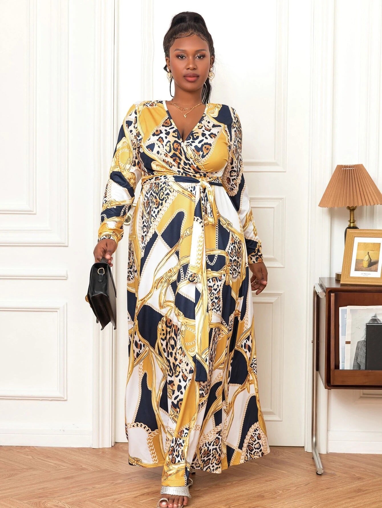 Plus Size Women's Sexy V-Neck Long Sleeve Bohemian Beach Long Dress 8