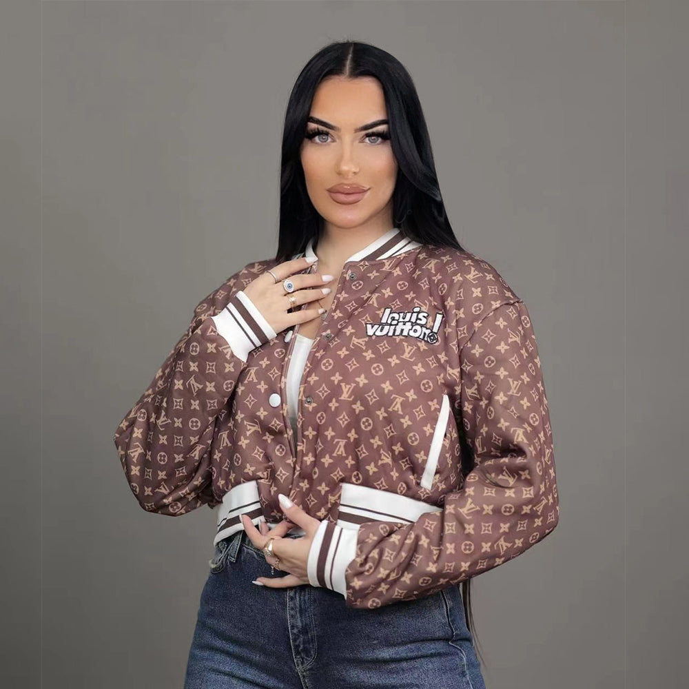 Women Fall/Winter Casual Printed Embroidered Baseball Jacket 4