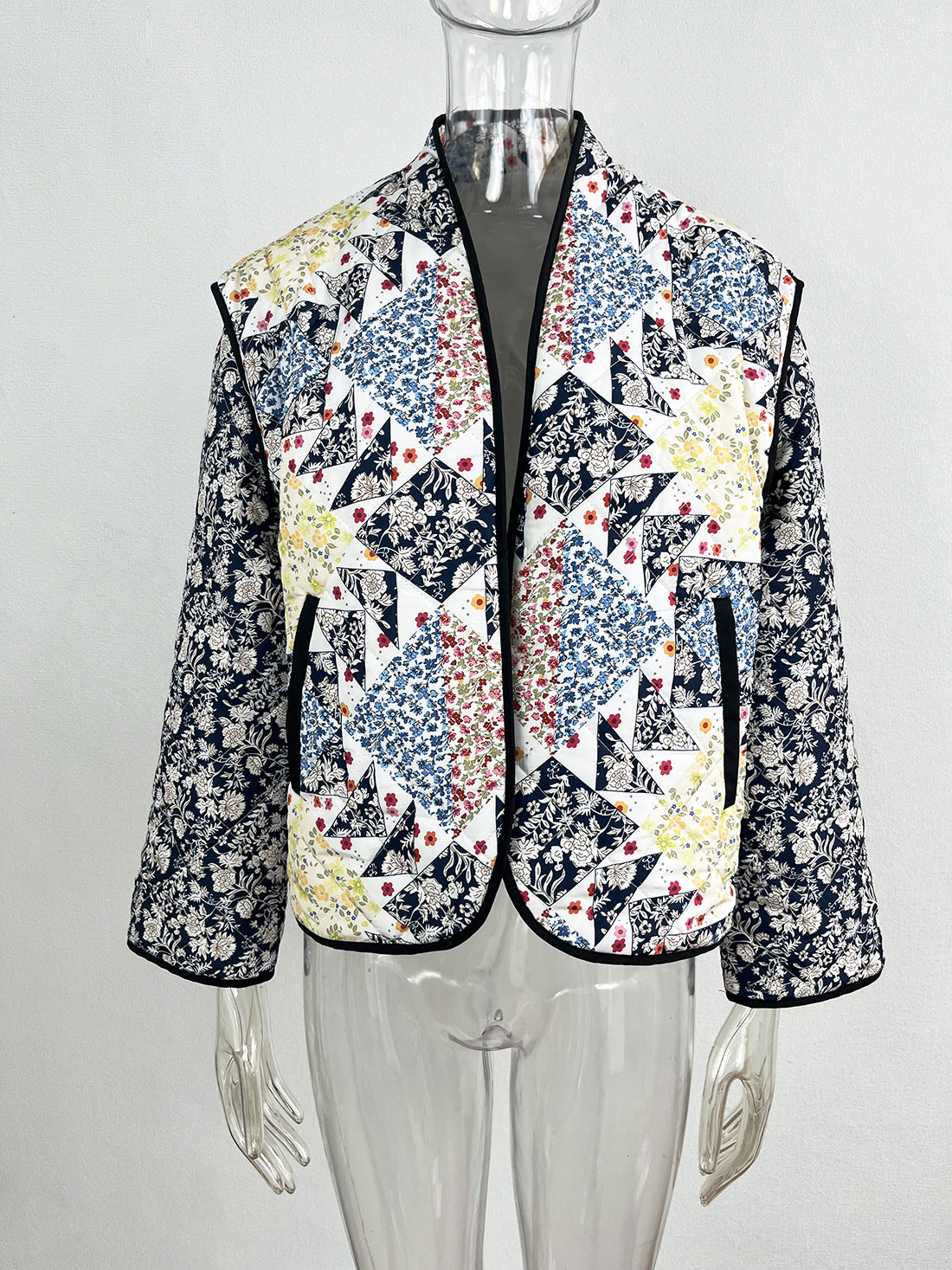 Women Padded Printed Long Sleeve Detachable Vest Jacket 10