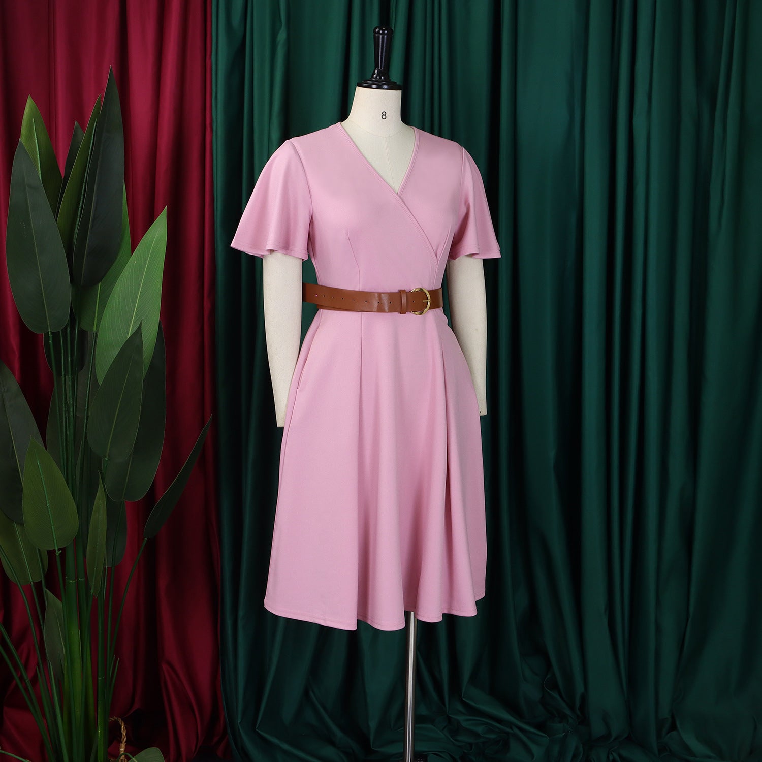 Plus Size Women Elegant Solid V-Neck Bell Bottom Sleeve African Dress 20