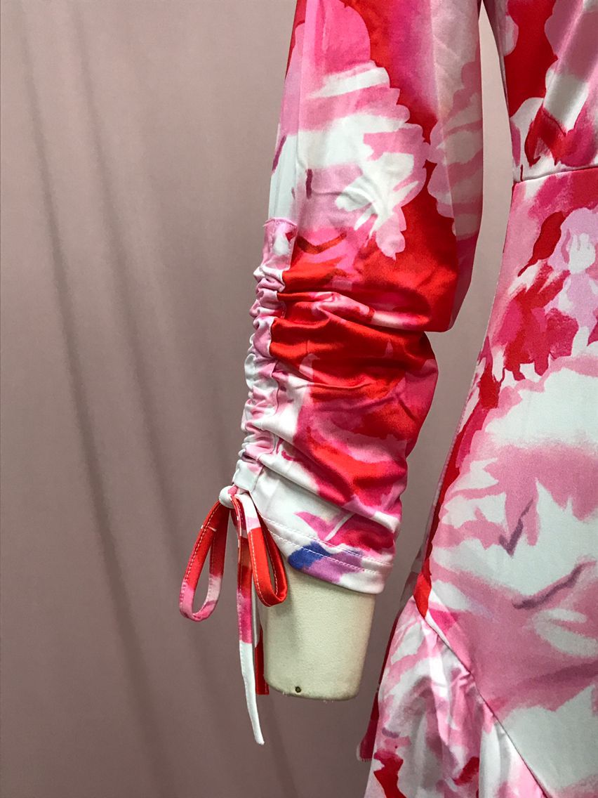 Women Career Printed Ruffle Bodycon Dress 9