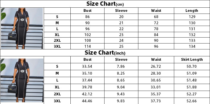 Women's Fashion Short Sleeve Turndown Collar High-Waist OL Dress 11