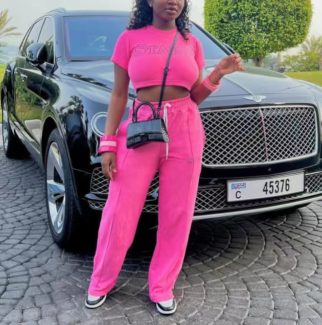 Fashionable Sports Two-Piece Pants Set Women's Sports Casual Letter Print T-Shirt Tops Trousers Fashion Suit 3