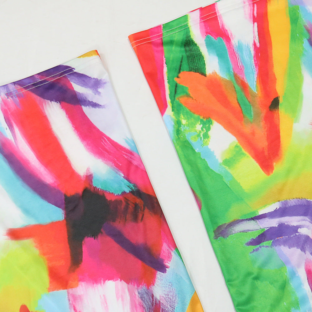 Fashionable Printed Crop Lace-Up Top Wide-Leg Pants Two-Piece Set 10