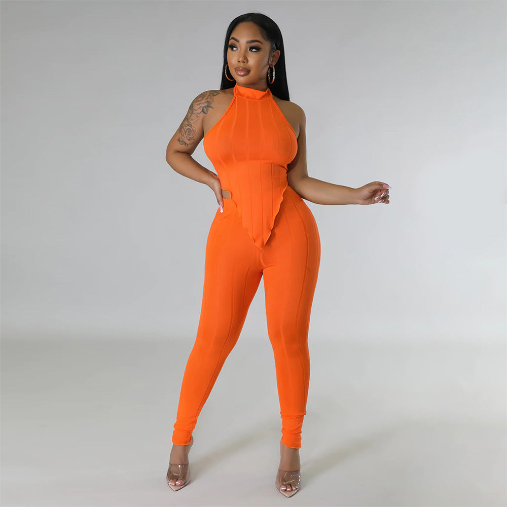 Women Summer Halter Neck Top and Trousers Two-Piece Set 9