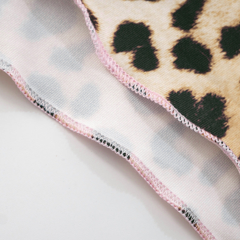 Leopard Print Patchwork Lace Bowknot Strap Top Contrast Color Shorts Two-Piece Set 29