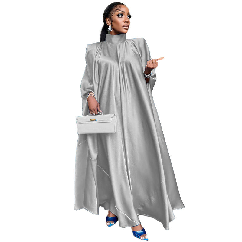 Dubai Muslim Women'S High Neck Loose Swing Robe Satin Dress Women'S Abaya 15