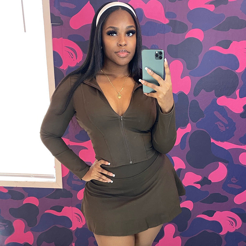 Women Sporty Casual Stand Collar Long-Sleeved Zippered Top and Pants Two-Piece Set 7