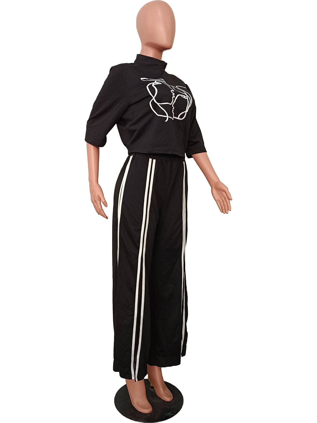 Fall/Winter Women's Ruber Print Top Wide Leg Slit Pants Casual Two Piece Set 5