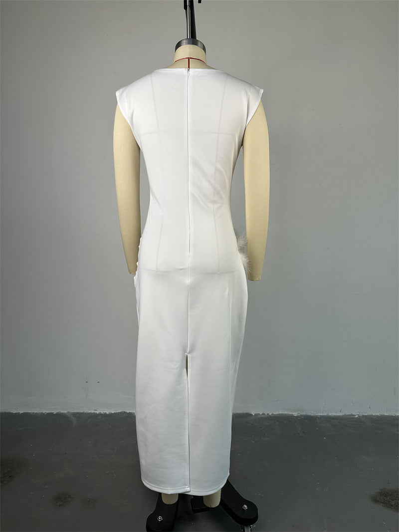 Women Summer Short Sleeve Solid Pleated Maxi Dress 13