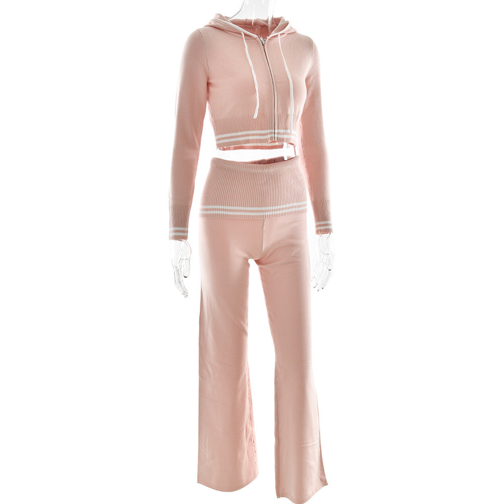 Women Autumn and Winter Knitting Top with Hood and Pants two-piece suit 9