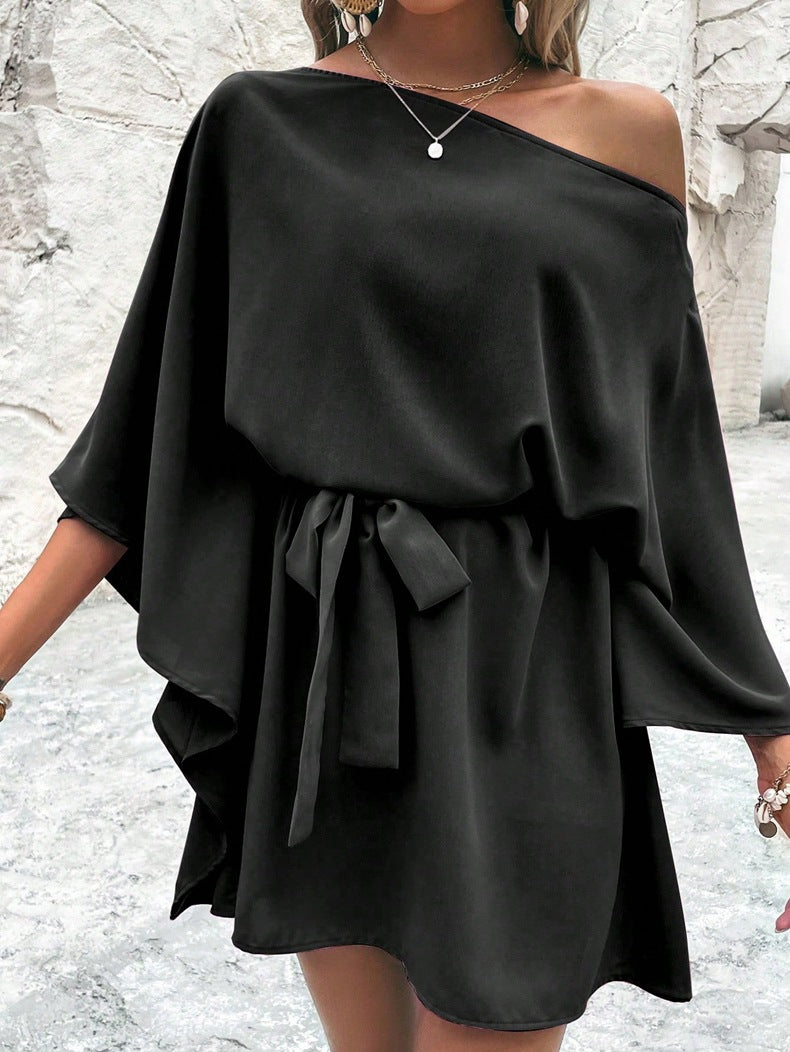 Women Satin Off-shoulder Asymmetrical Dress 15