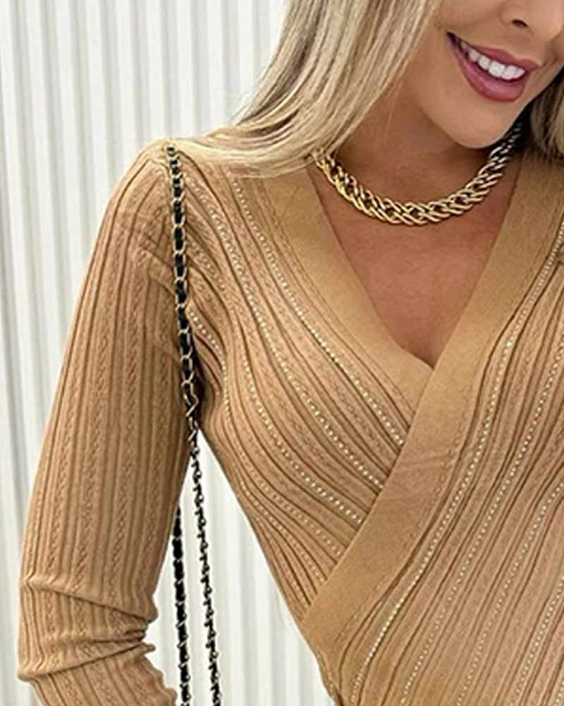 Women's cross V-neck slim knitting tops 7