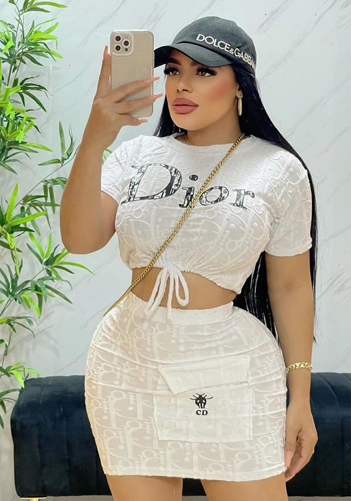 Women's Fashion Casual Ladies Short Sleeve and Short Skirt Set