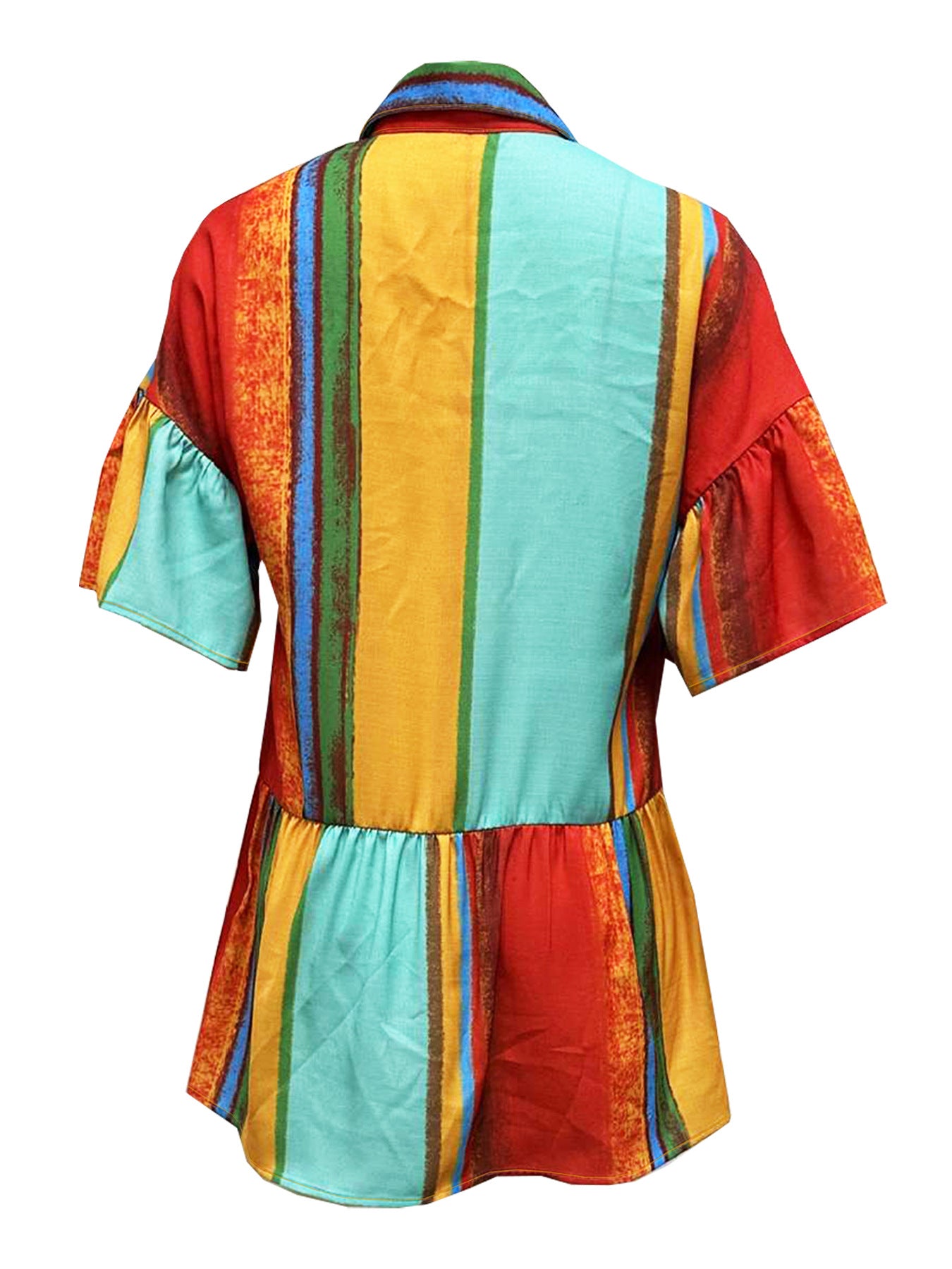 Women Loose Printed Multi-Color Top Short Sleeve Shirt Dress 11