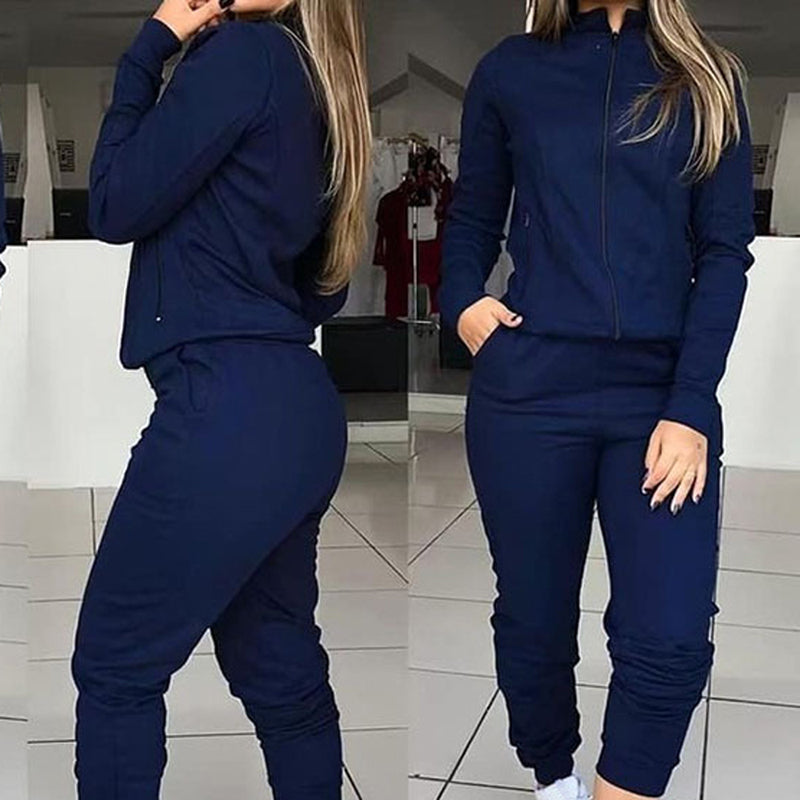 Women Casual Zipper Top and Pant Two-piece Set 5