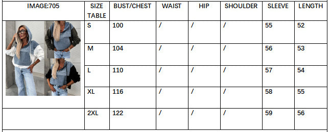 Autumn Fashion Loose Casual Denim Patchwork Hooded Women Hoodies 9