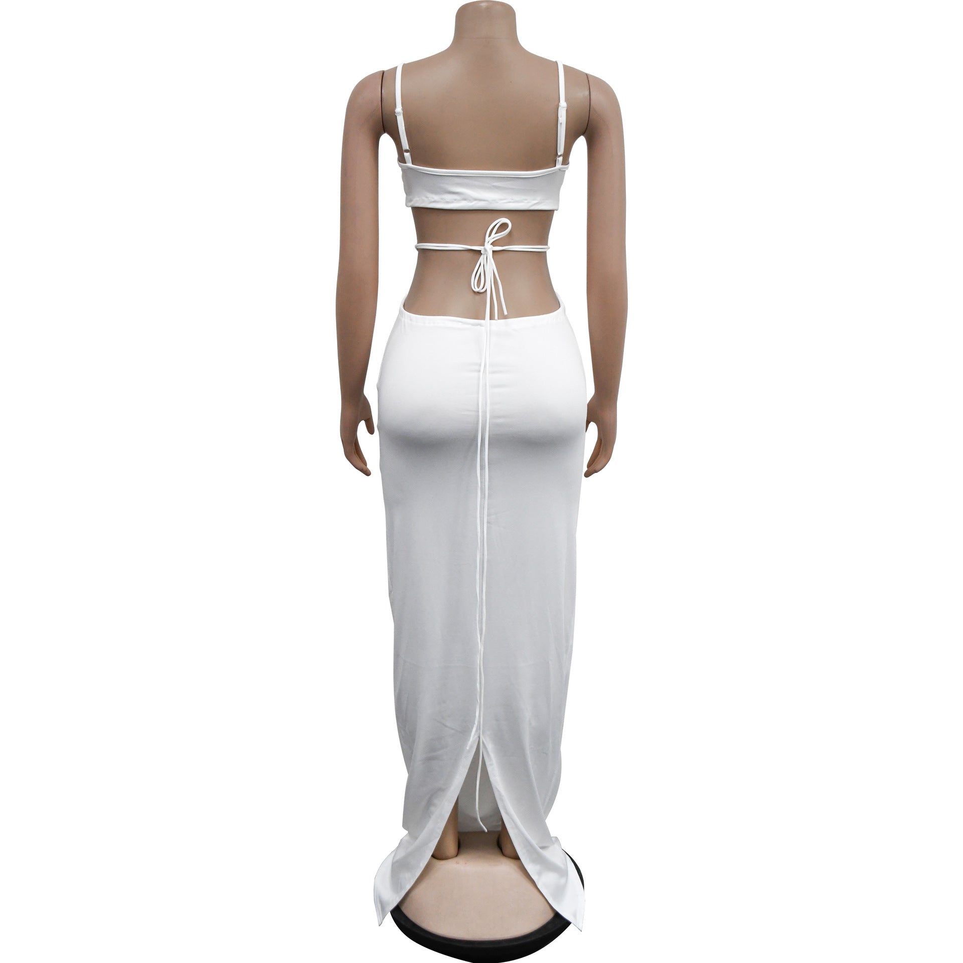 Women's Fashion Solid Color Lace-Up Sleeveless Straps Maxi Dress 17