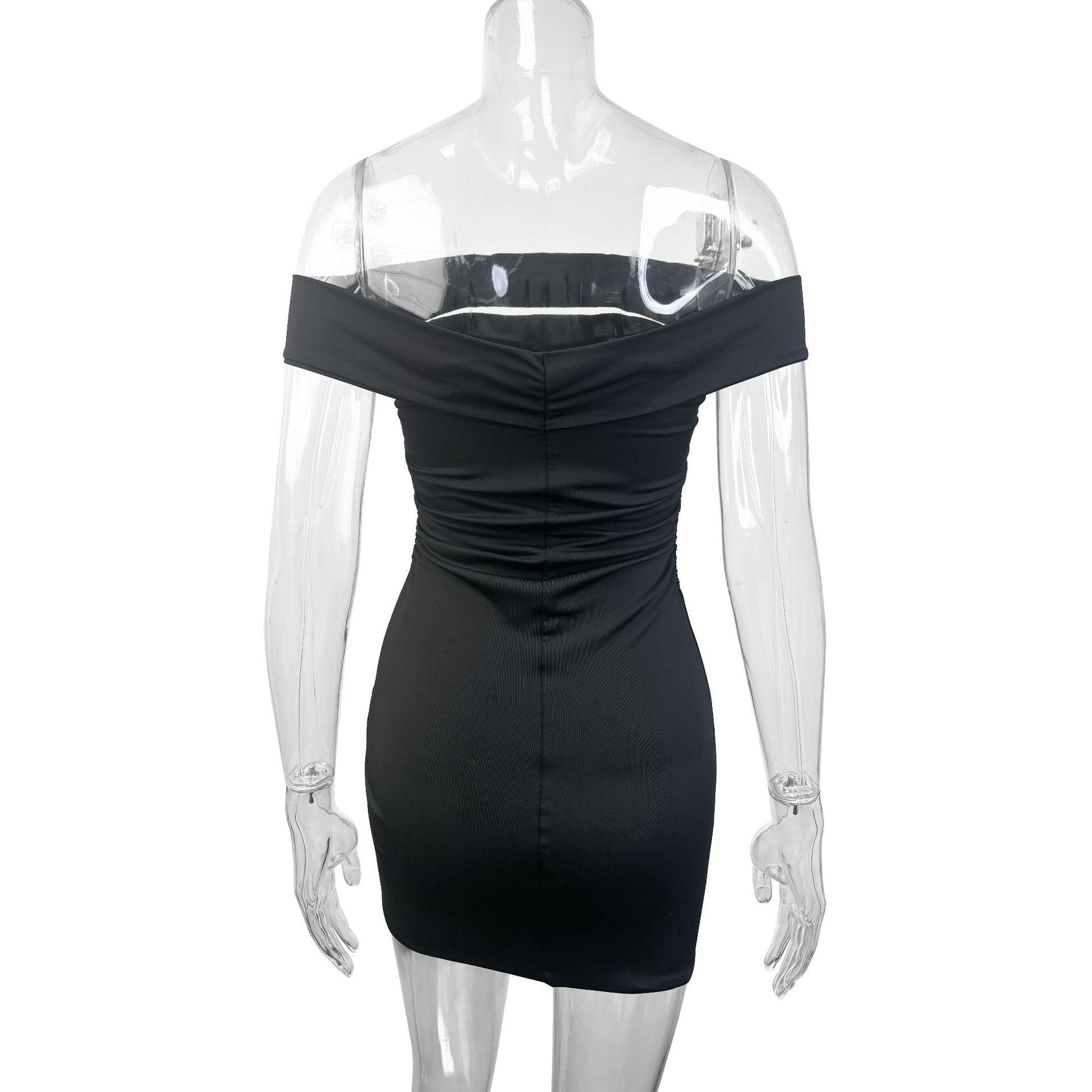 Women summer off shoulder pleated bodycon dress 7