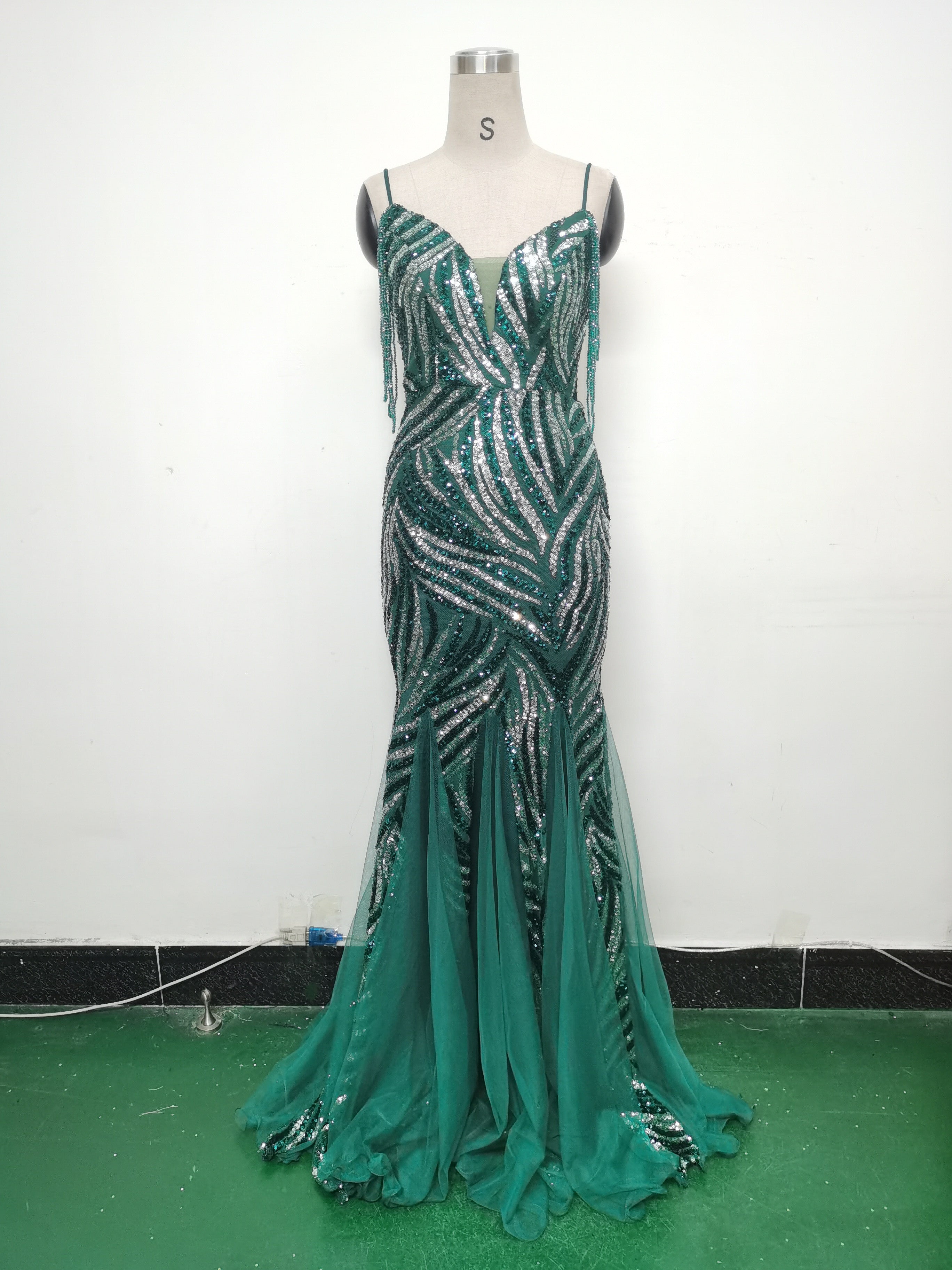 Sequin Patchwork Mesh strap luxury evening dress 32