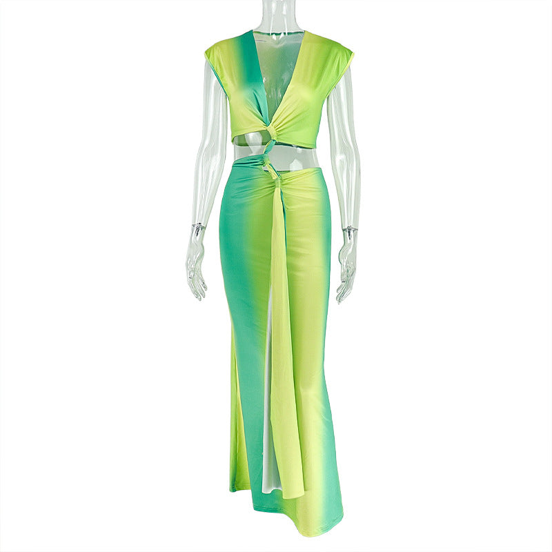 Women Patchwork pleated hollow V-neck Lace-Up Bodycon dress 5