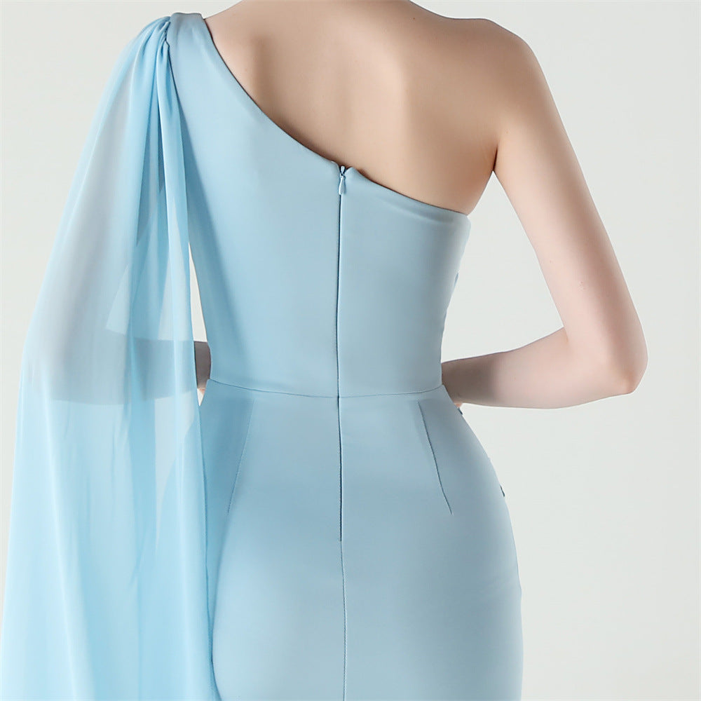 Women Tulle Shawl Beaded Tube Embroidery One Shoulder Evening Dress 26