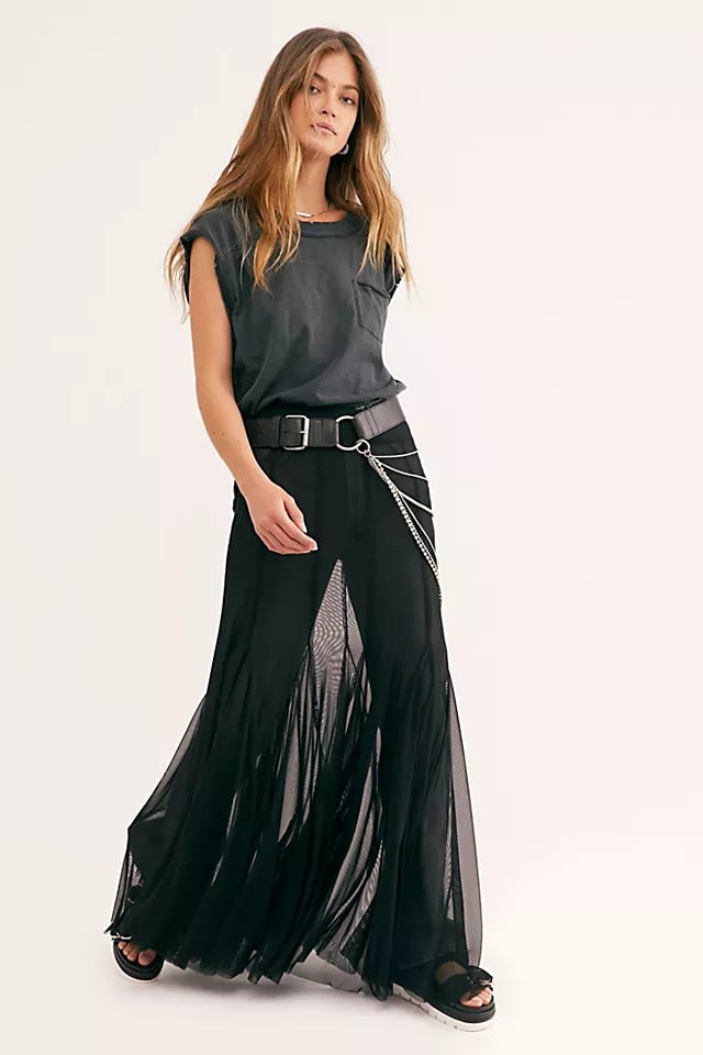 Irregular See-Through Mesh Sexy High-Waisted Long Skirt 3