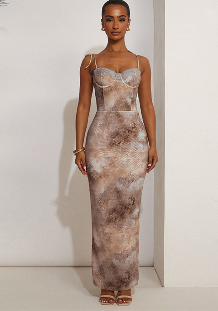 Women Spring Sexy Print Lace Strap Dress 3