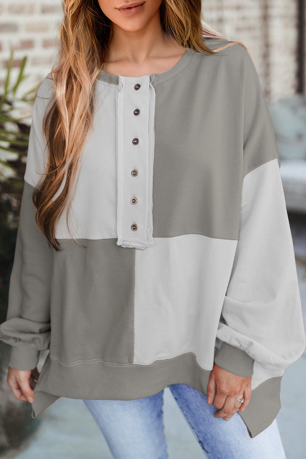 Autumn Winter Casual Patchwork Contrasting Loose Long Sleeve Top 22