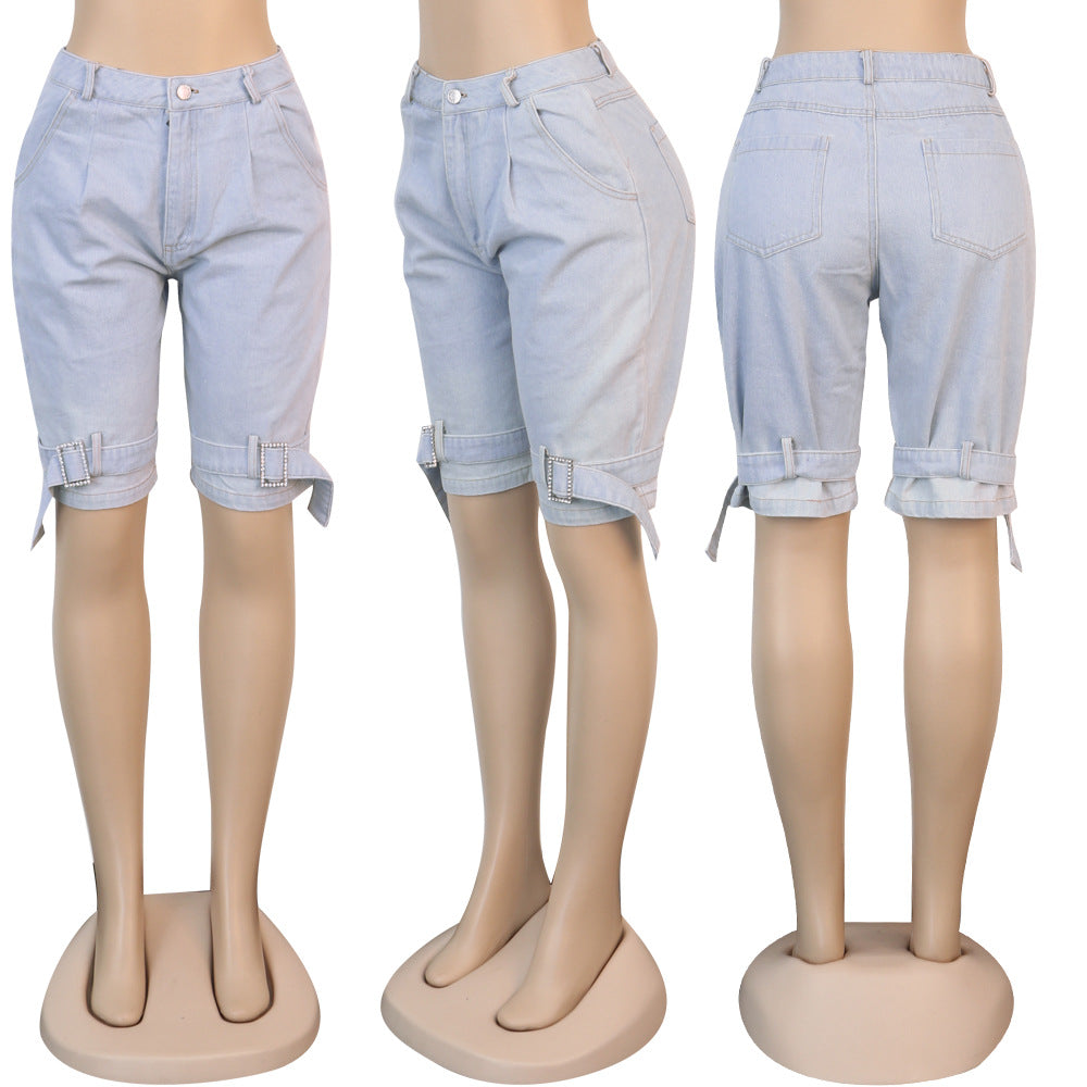 Sexy Women's Mid Rise Straight Light Color Shorts Women's Denim Pants 9