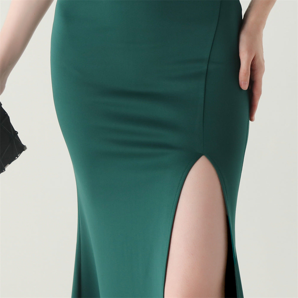 Women Fishbone Lace Sequin Wedding Fishtail Evening Dress 53