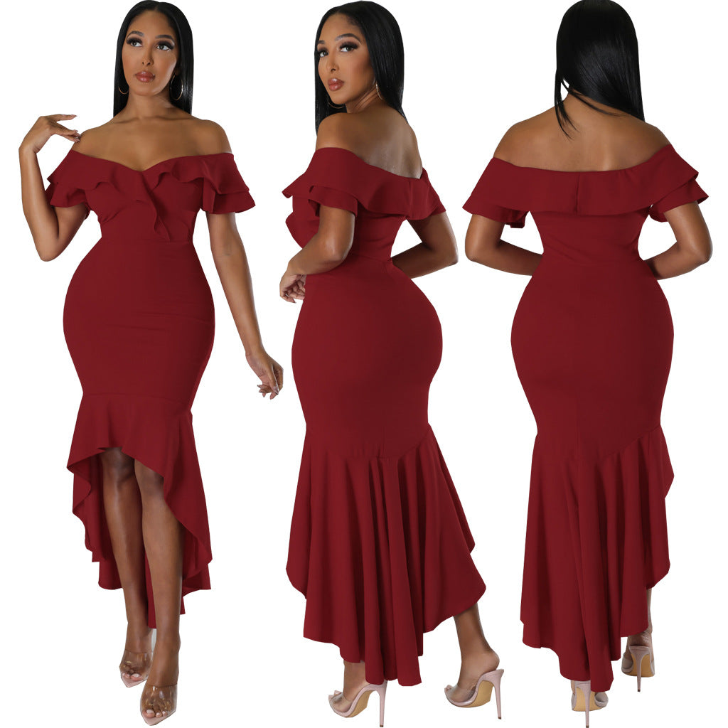 Women Sexy Solid Strapless Dress 9