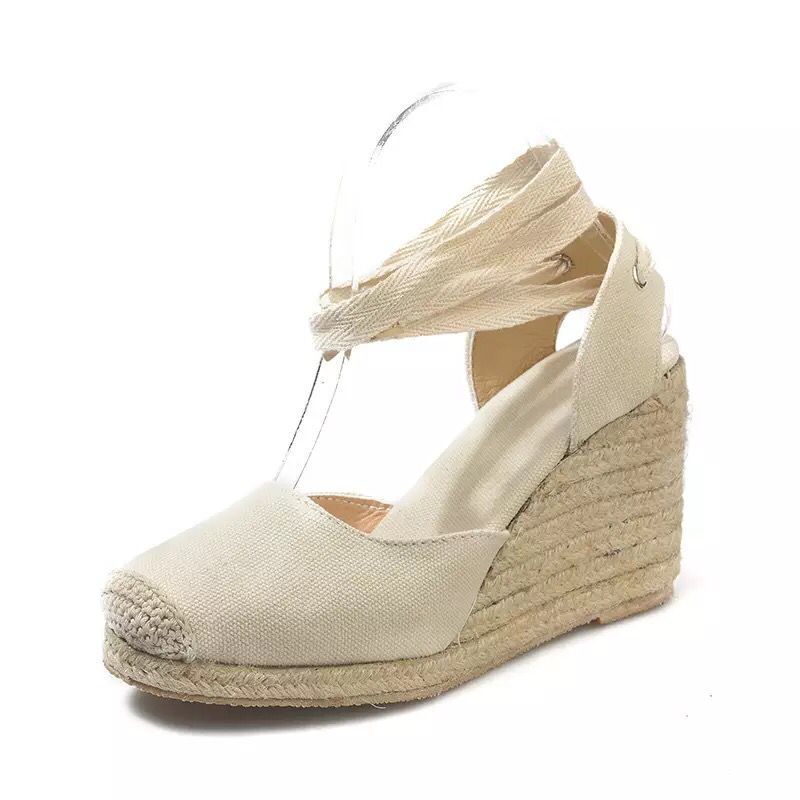 Summer wedge-heeled thick-soled Lace-Up hemp rope sandals 10