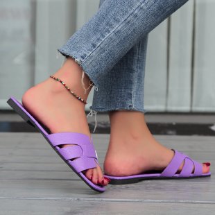 Plus Size Leather Patchwork Women's Slippers Flat Square Toe Women's Sandals 23