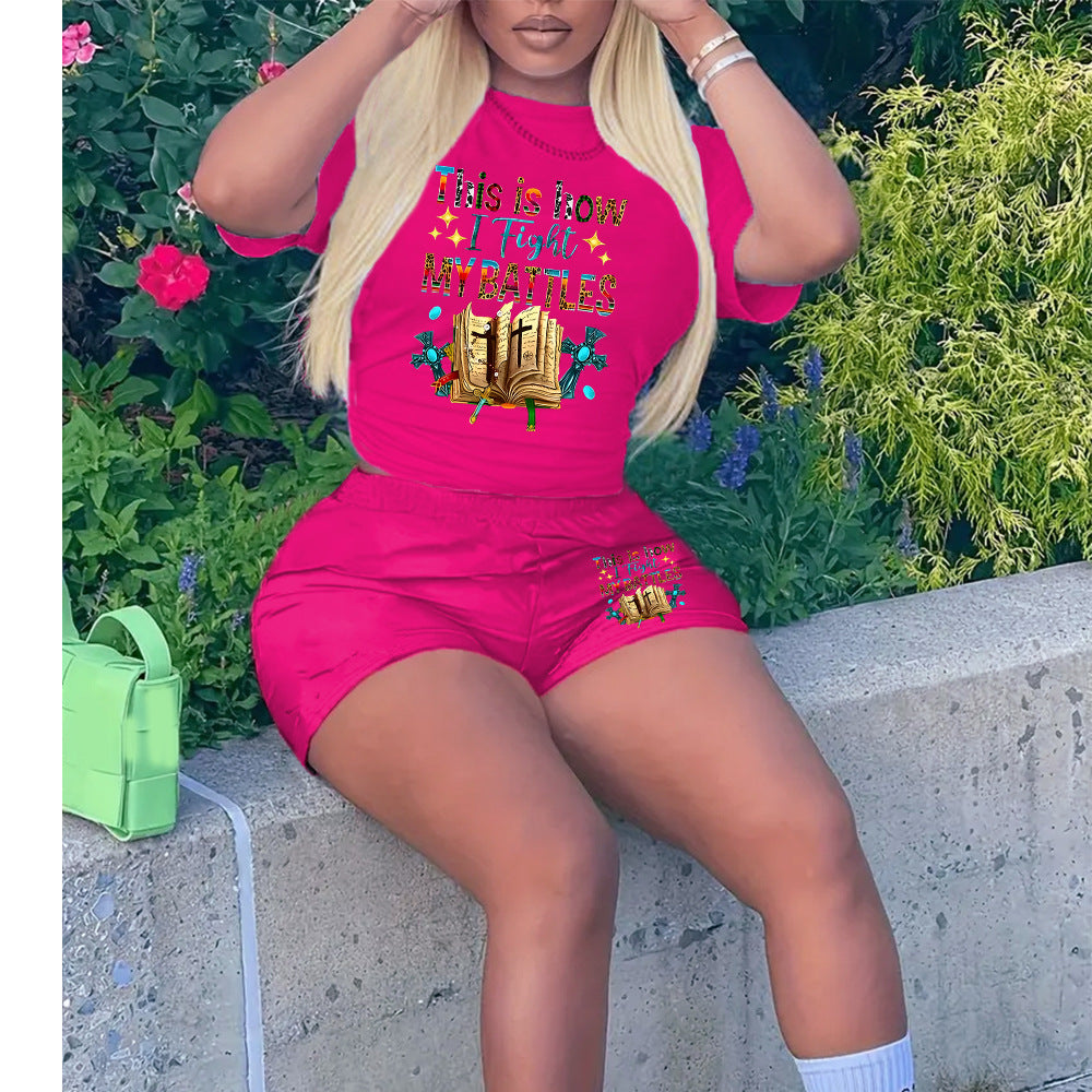 Women T-shirt shorts sports two-piece set 8