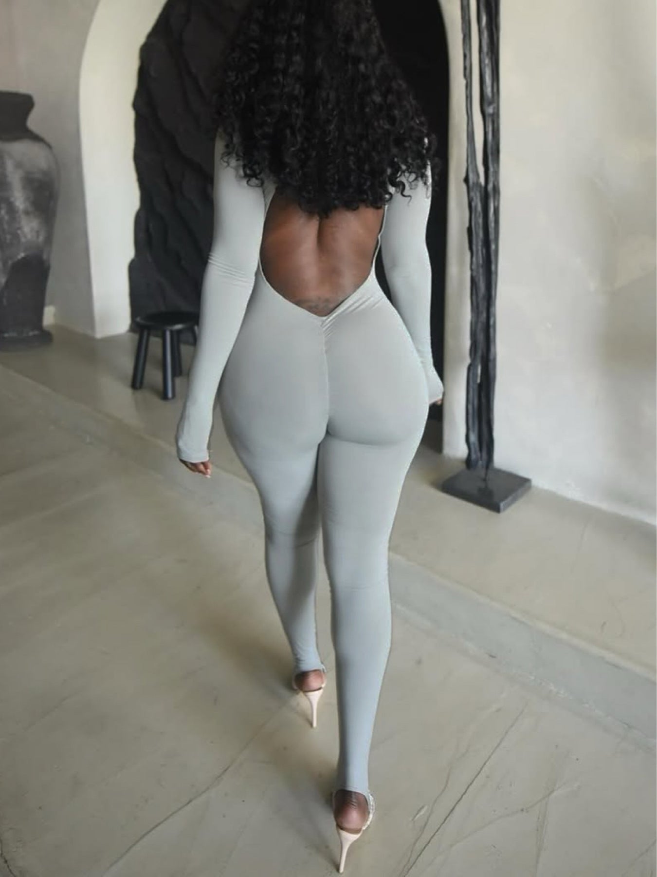 Fashion Sexy Tight Fitting  Long Sleeve Solid Color One-Piece Jumpsuit 3