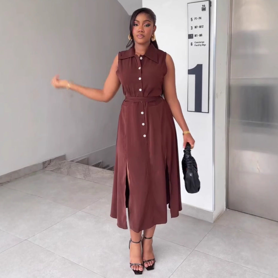 African Women's Loose Elegant Belt Slim Fit Vest Dress Plus Size Trendy Maxi Dress 4