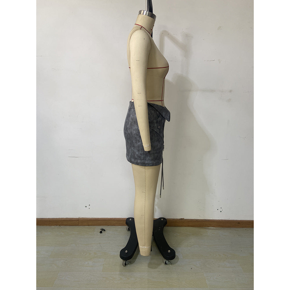 Spring Autumn Fashion Zipper Lace-Up Slim Bodycon Skirt 7