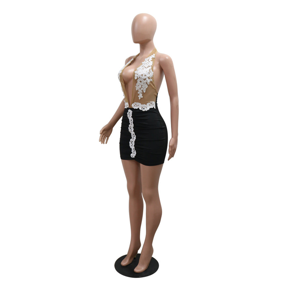 Women Solid See-Through Halter Neck Bodycon Dress 6