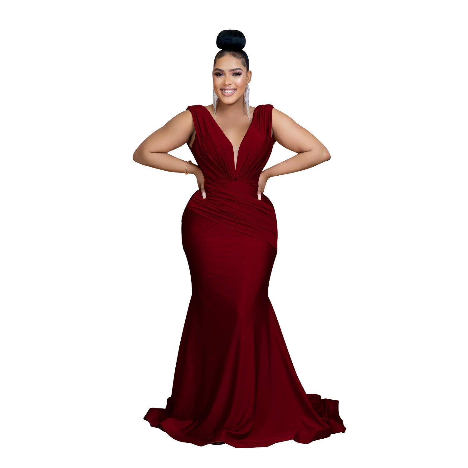 Women Solid V-Neck Sleeveless Pleated Maxi Dress 16