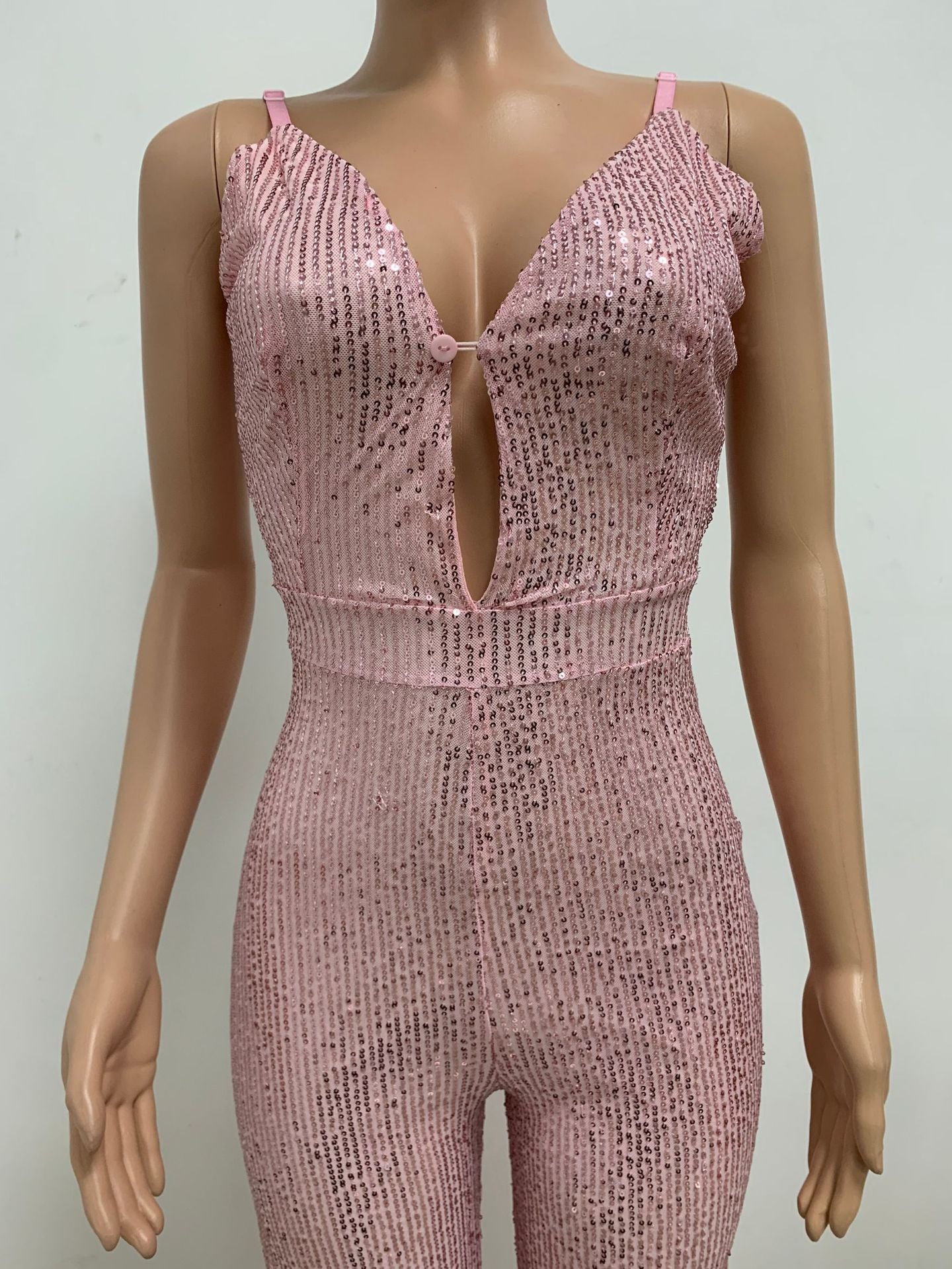 Deep V Neck Low Back Sleeveless Chic Sequined Straps Elegant Women's Party Jumpsuit 65